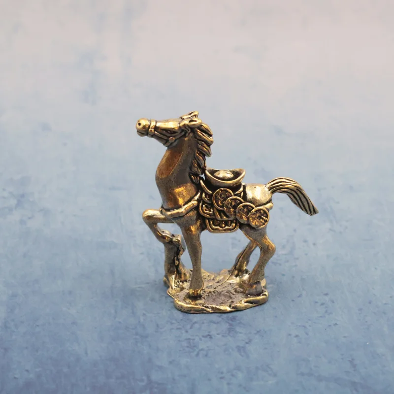Brass Vintage with Yuanbao Desktop Decoration Craft Gift Feng Shui Wealth Horse Money Copper