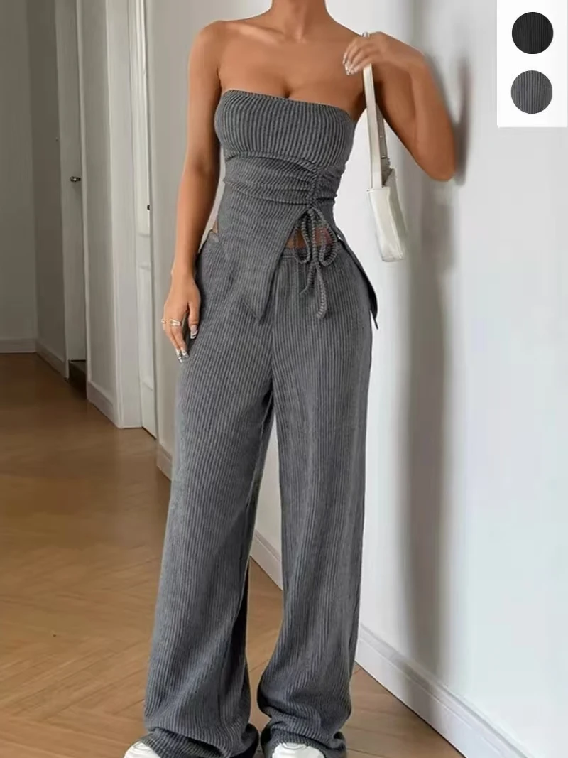 

Sexy Strapl Vest And Pants Set Long Leggings Split Design Faionable Two-Piece Women's Autumn Collection European Sle