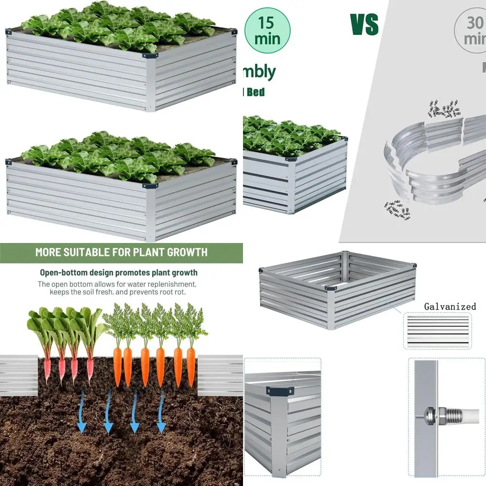

Оцинкованный комплект садовой кровати 4x3x1 футов, двойные металлические коробки для цветов для овощей, цветов и трав - серебро