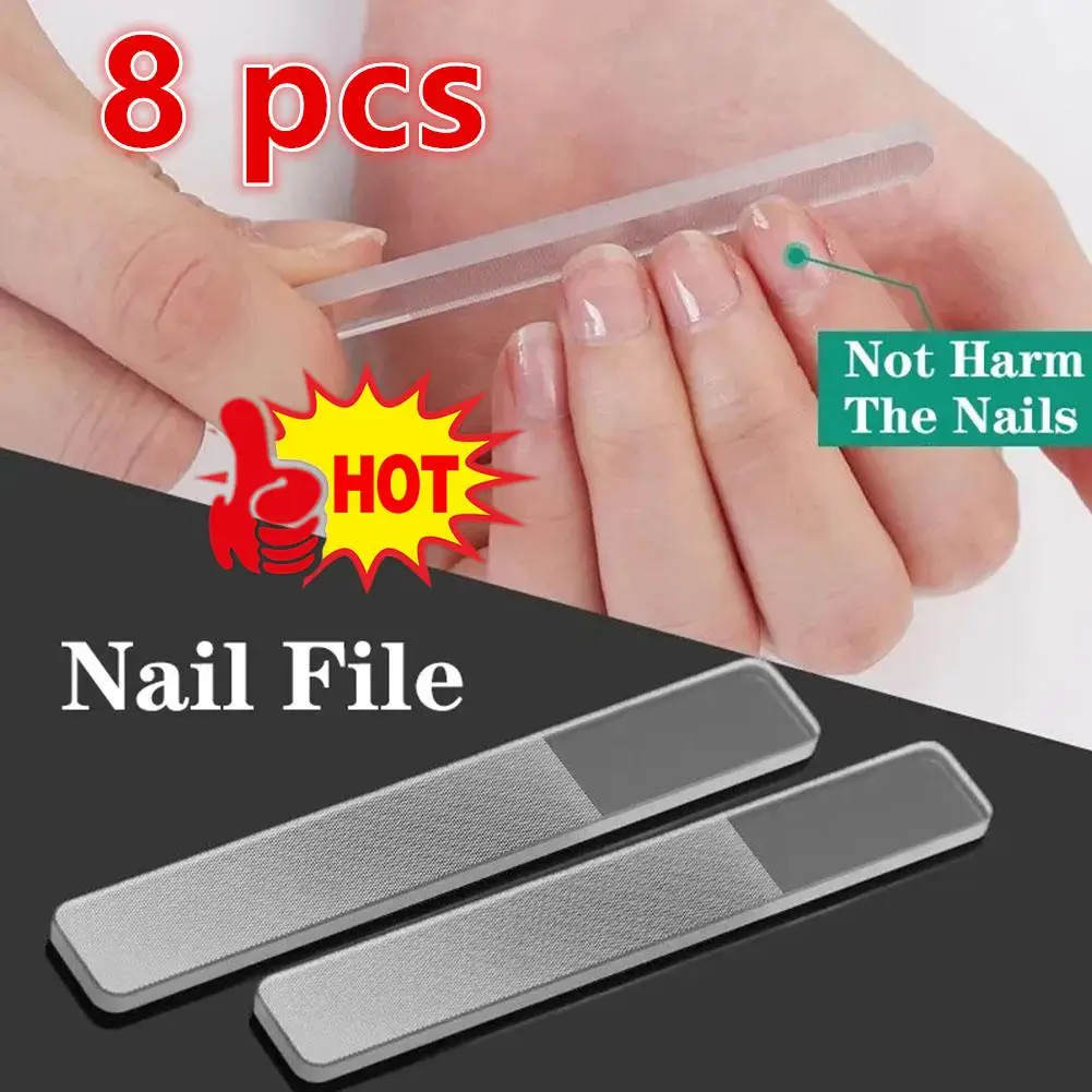 8PCS Portable Nano Glass Nail File, Crystal Glass Nail Polish Nail Care Tool Kit, Nail Shaper With Nail File Storage Box