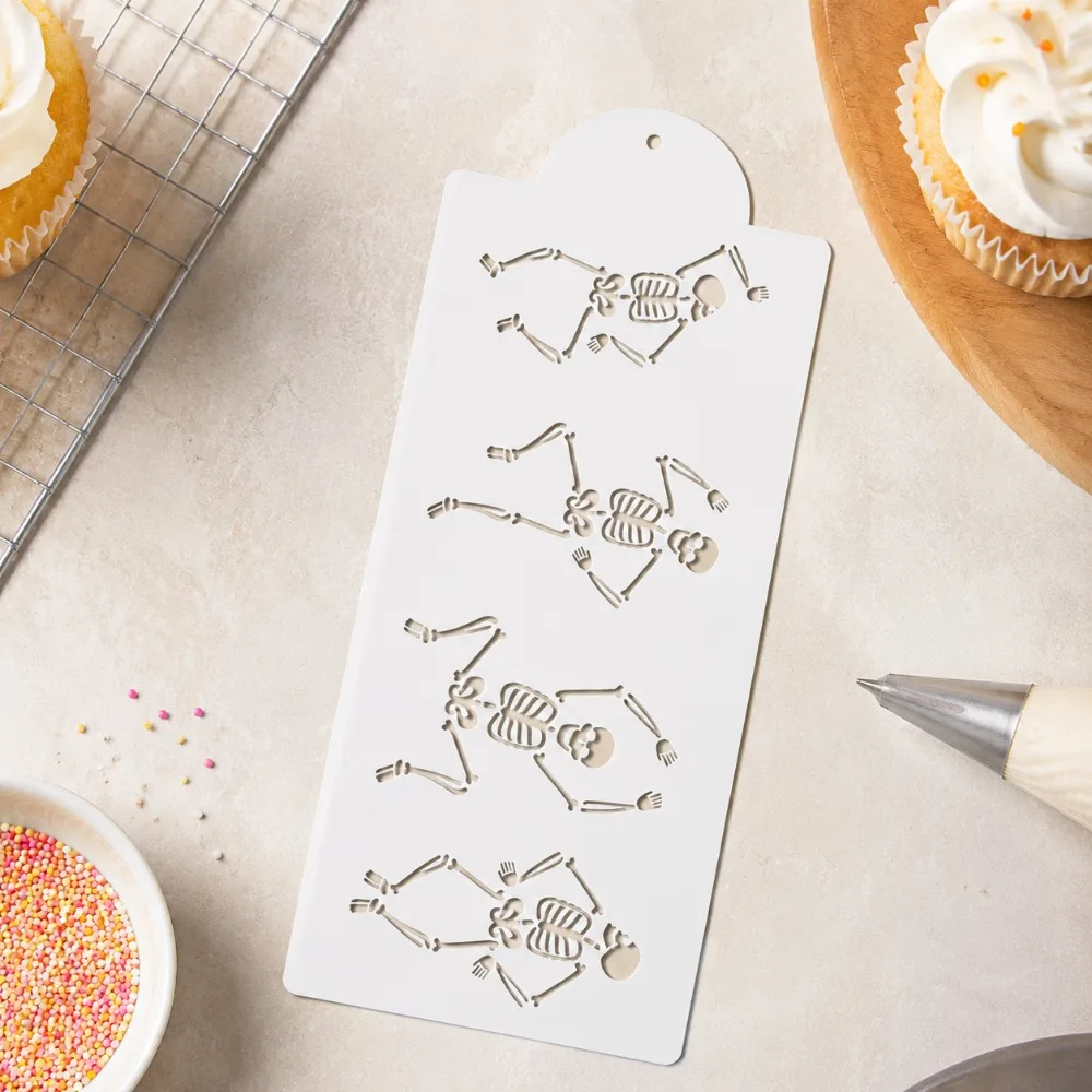 1Pc Halloween Dancing Skeleton Cake Stencil PET Food Grade Hollow Template for Wedding Birthday Party Cookie Fondant Decor