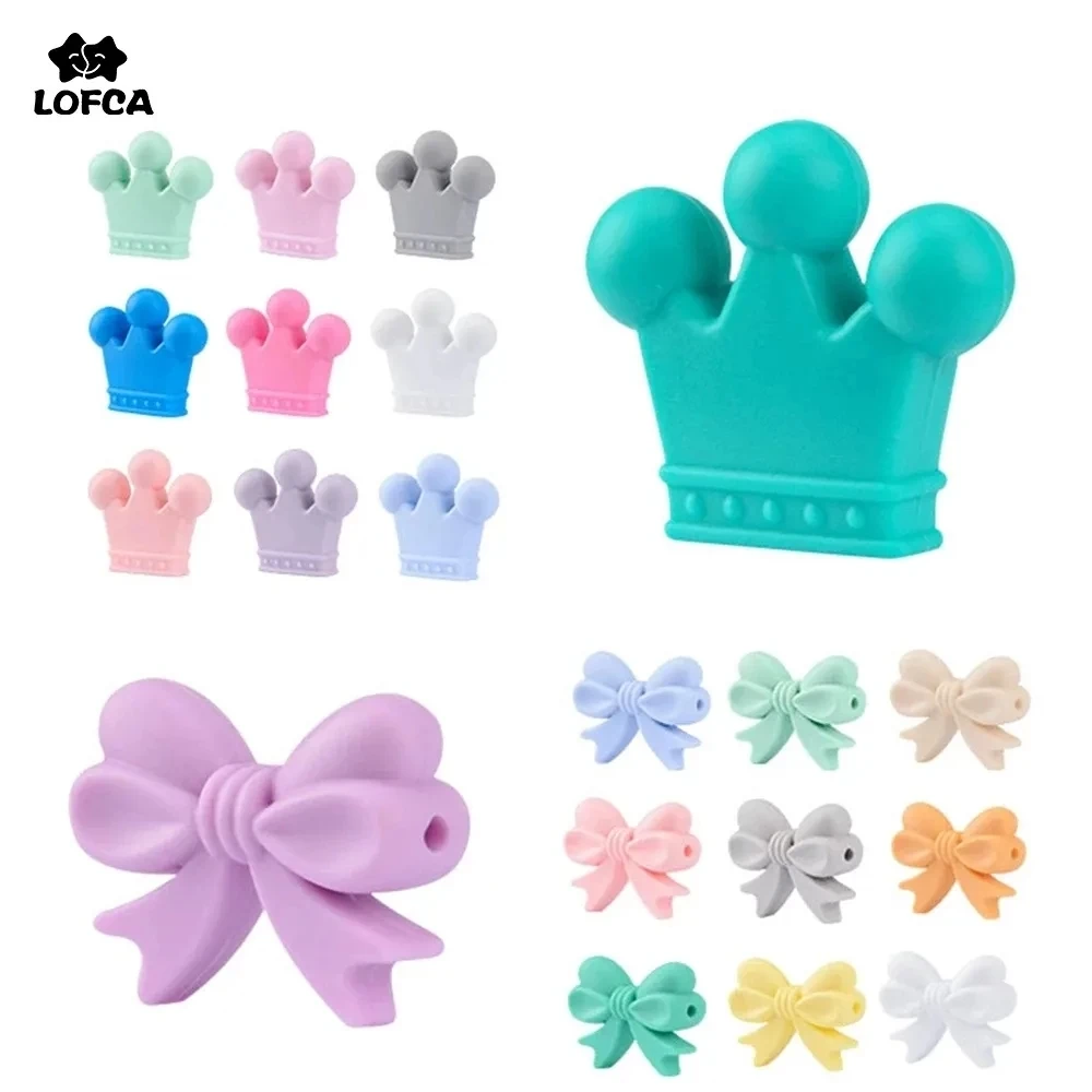 LOFCA Silicone crown Beads 10pcs Bow tie Beads BPA Free Food Grade Silicone Beads  Necklace Keychain Jewelry Accessories