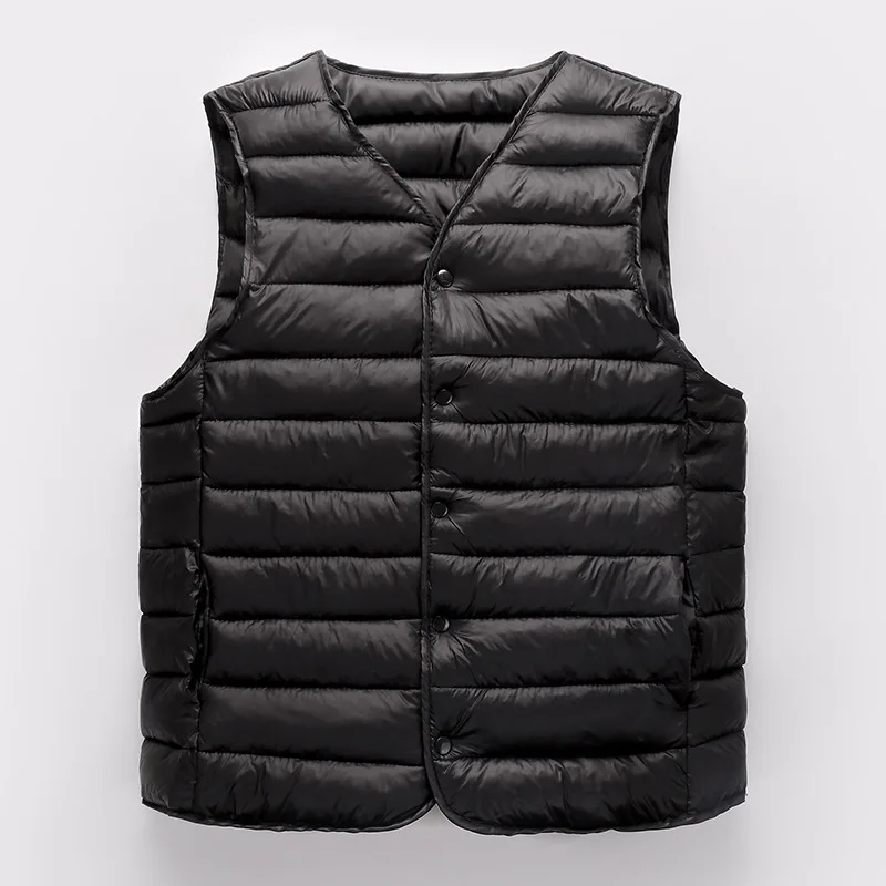 2024 Autumn Winter Men Warm Vest Jacket Male Ultra Lightweight V-neck Sleeveless Button Packable Warm Down Cotton Liner Vest