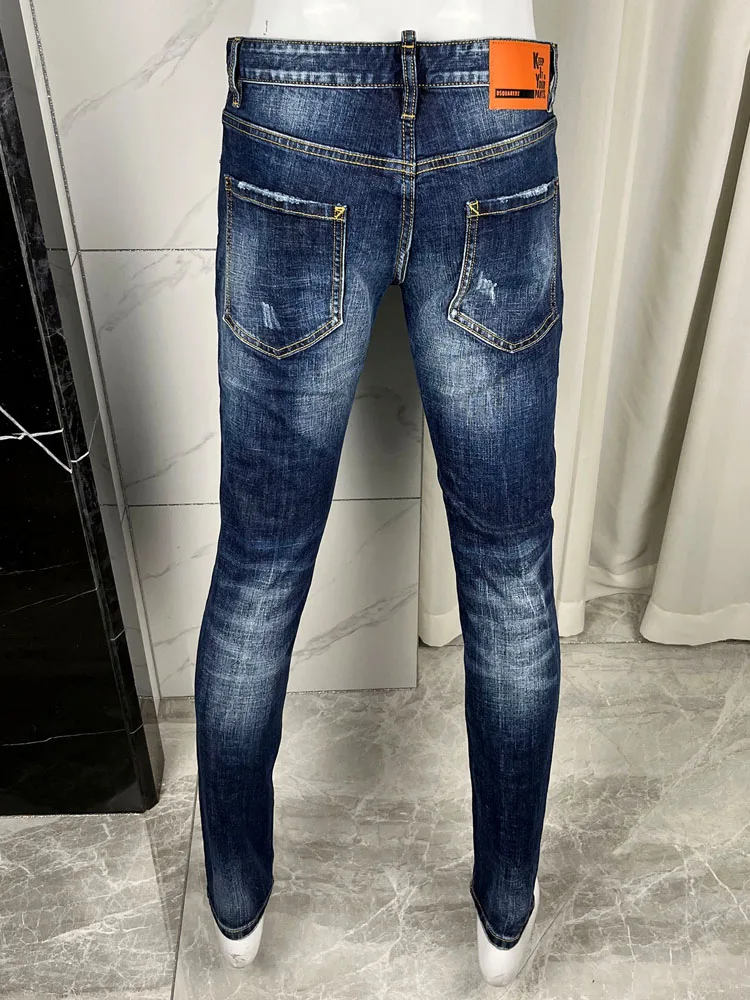 

Deep Blue Men's Slim Fit D2 Jeans Elastic Long Pants Faion Urban Sle Casual Wear All Seasons mid Waist Jeans