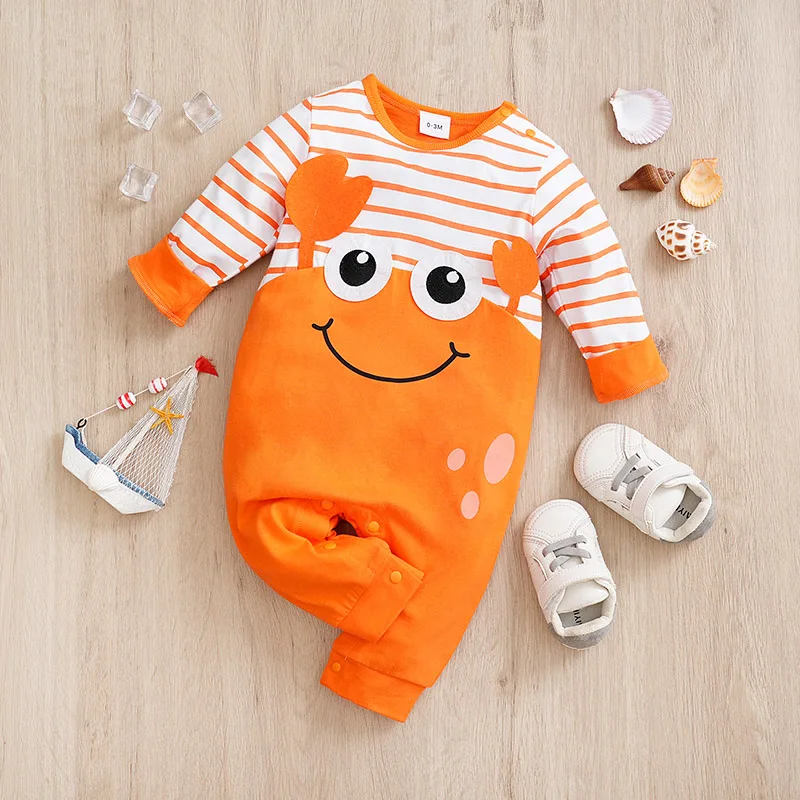 Baby Boys Girl Unisex Newborn Onesies Romper 0-18 Months Toddler Clothing Infant Long Sleeve Orange striped crab cotton Jumpsuit