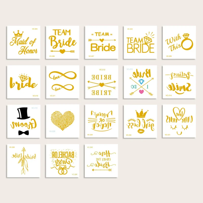 

18 шт. водонепроницаемых золотых татуировок для девичника, корона, временные татуировки из золотой фольги для рук и тела, свадебные татуировки