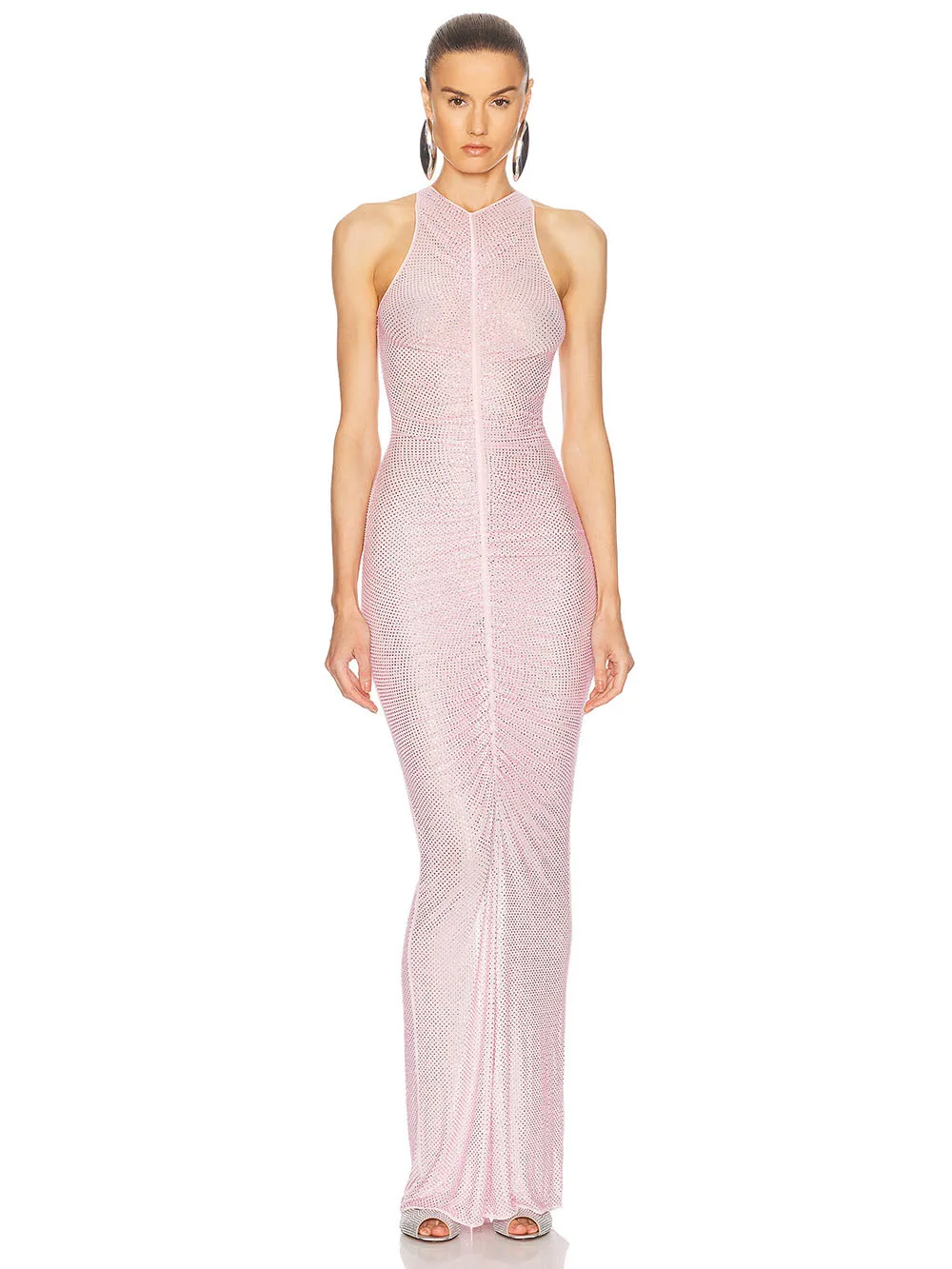 

New Women's Transparent Hollow Out Long Dress With Heavy Hot Stamping And Diamond Free Sleeves For Dating And Party Gowns