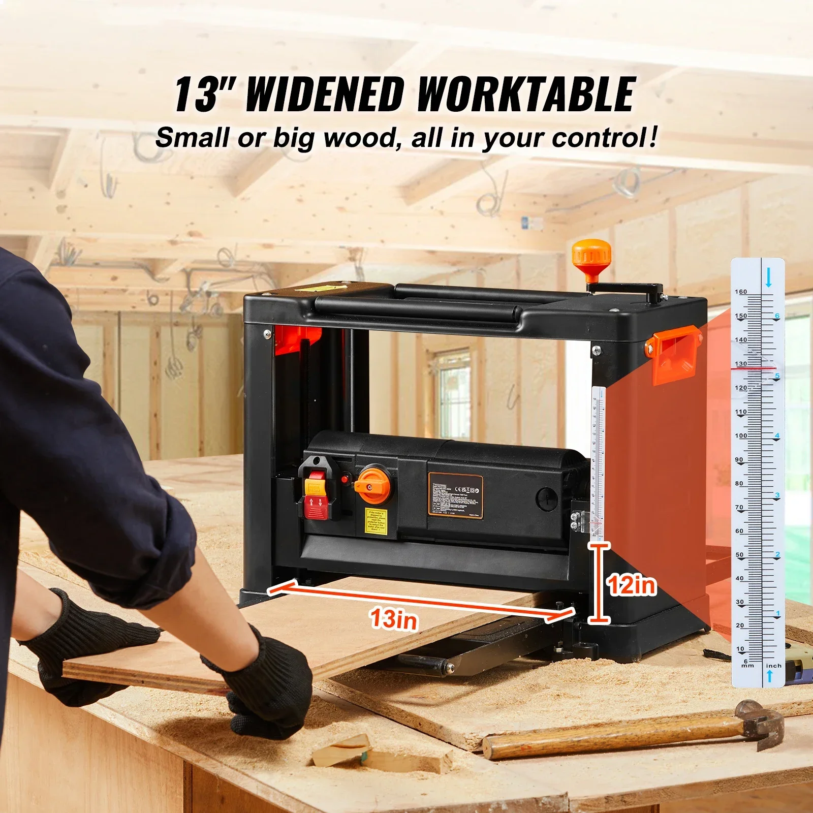 SucceBuy Electric Thickness Planer Benchtop 13inch Wood Planer with 3 Blades Two Speed 15-Amp 2000W for DIY Woodworking Planing