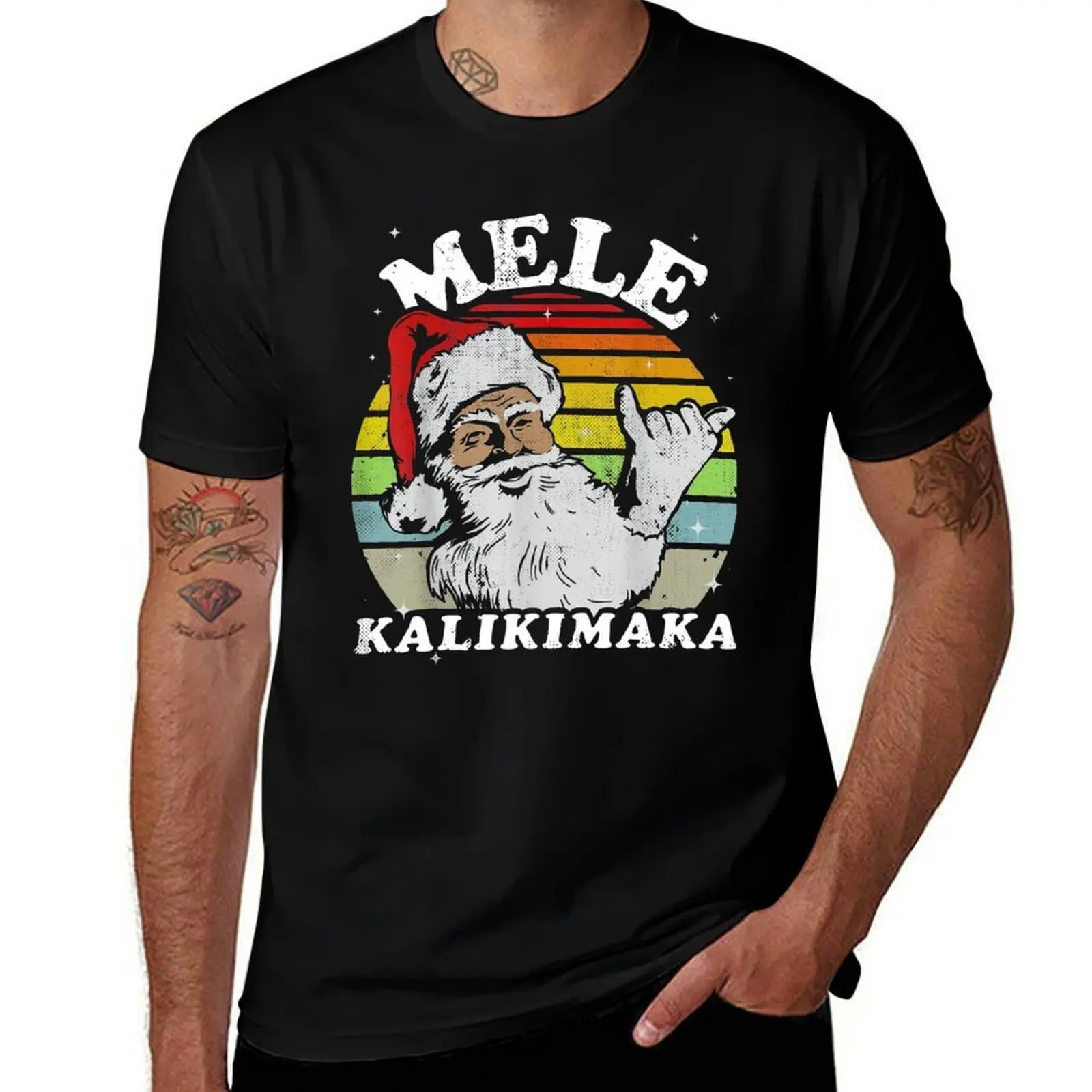 Christmas Mele Kalikimaka Santa Shaka Hawaii T-Shirt Basic Short Sleeve Cotton Blend T-Shirt
