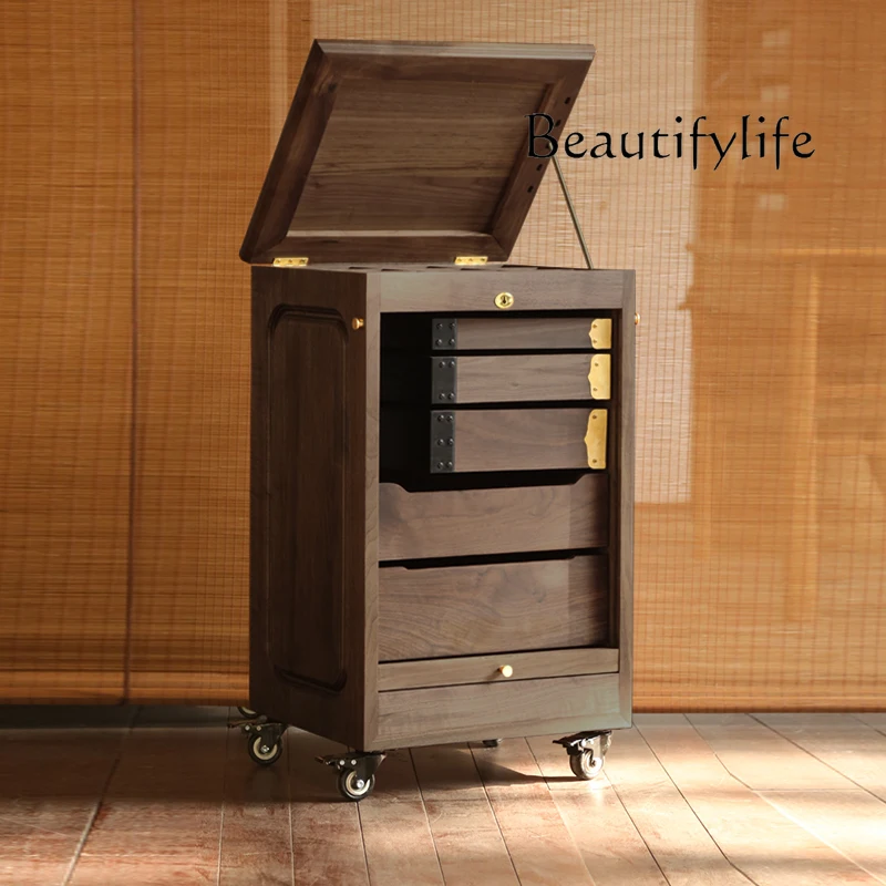 أمريكا الشمالية الجوز الأسود صندوق مجوهرات القرون الوسطى خزانة طقم شاي تخزين عرض خزانة خشبية صلبة الموضة