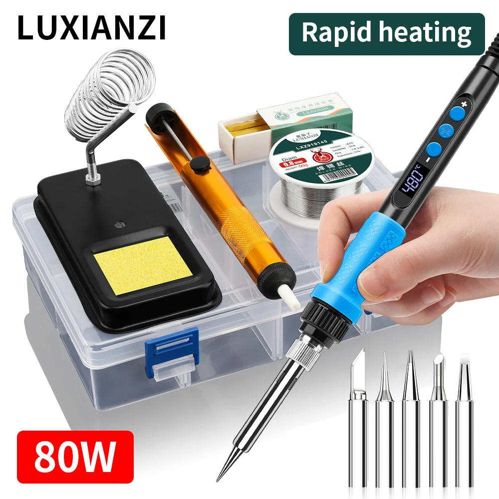 

LUXIANZI 80W Thermostatic Soldering Iron Kit Adjustable Temperature LED Digital Display For Electronic Welding Repair Tools