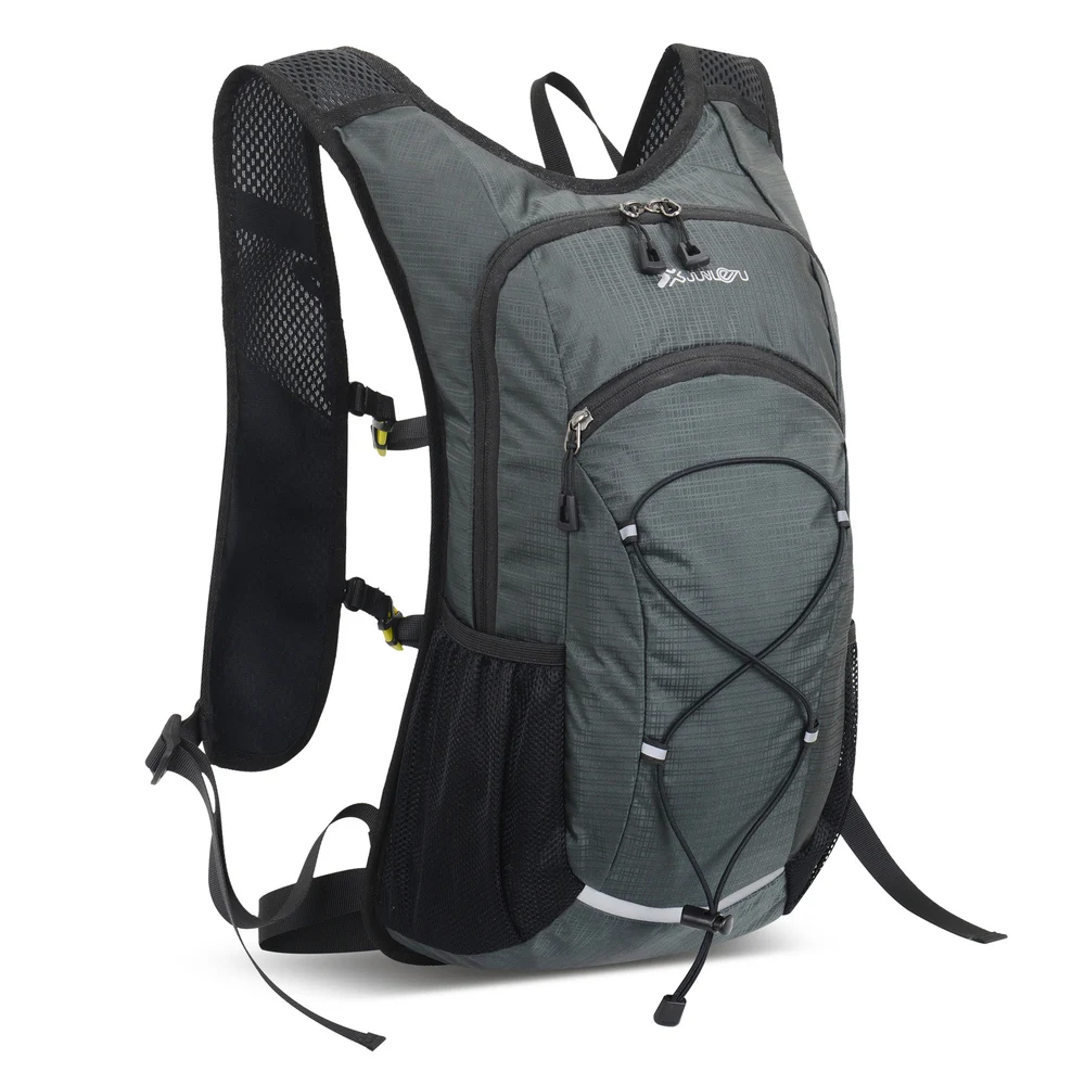 Nylon Cycling Backpack with Front Elastic Cord and Side Mesh Pockets Lightweight Hiking Daypack with Adjustable Chest Straps
