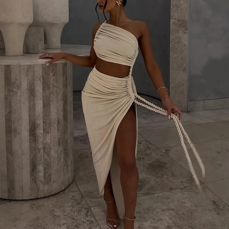 

2025 Spring/Summer New Product Ins Irregular Sexy Backless Hemp Rope Split Dress For Women NQ3493