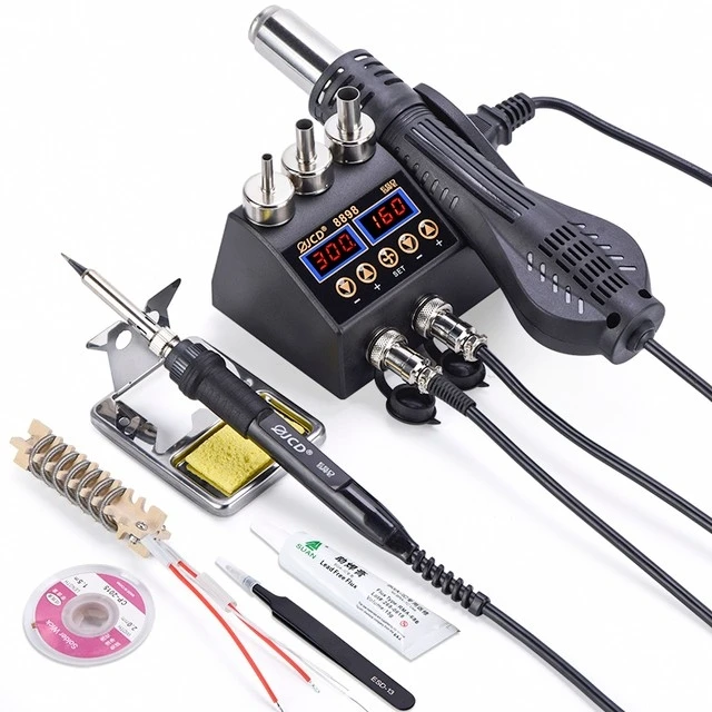 

8898 2-in-1 750W hot air gun LCD display mobile phone welding rework station BGA SMD PCB IC repair soldering iron hair dryer