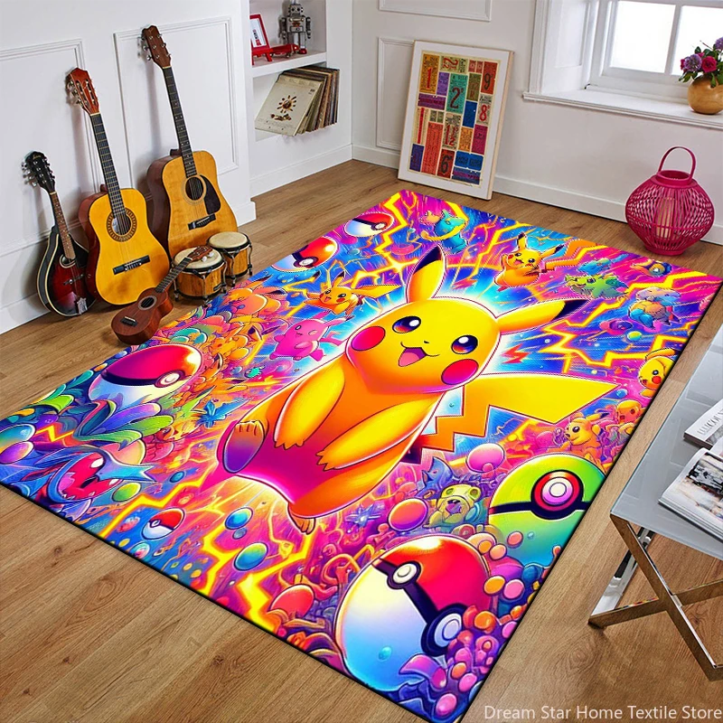 Cartoon Pokemon Anime 3D Carpet Rug for Home Living Room Bedroom Sofa Doormat Decor,Child Play Area Rug Non-slip Floor Mat Gifts