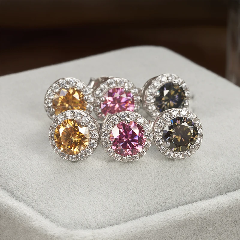 Joyce Kelly 6,5 mm 1 Karat bunte Moissanit-Ohrringe, Unisex, männlich, weiblich, S925-Sterlingsilber, funkelnder feiner Schmuck, Herren-Ohrstecker – Detail 10