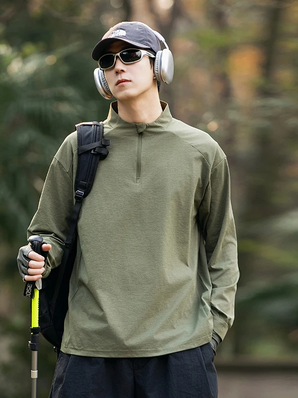 

Мужская футболка для занятий спортом на открытом воздухе, длинный свек, воротник-стойка, футболка для езды на велосипеде, спортивный костюм для бега на велосипеде