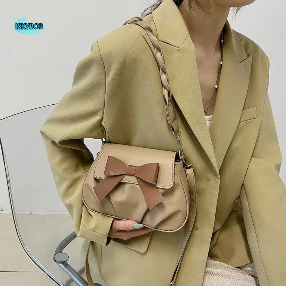 

Elegant Y2K Bowknot Crossbody Bag Korean Style Wrinkled Bow Shoulder Bag Cloud Bag Handbag PU Leather Underarm Bag Outdoor