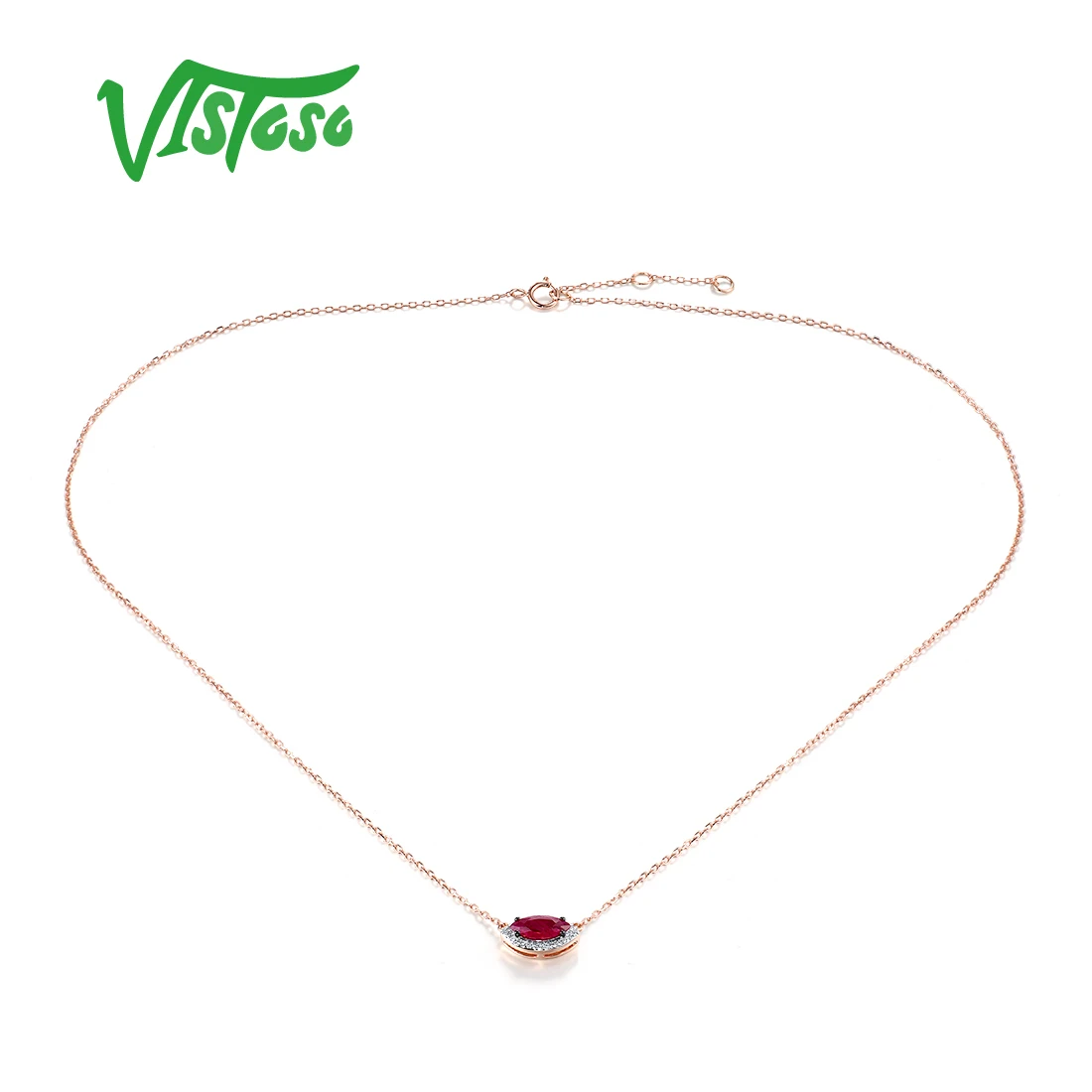 VISTOSO-Pure 14K 585 Colar Amarelo Branco Rosa de Ouro para Mulheres, Azul Brilhante Safira Rubi Esmeralda, Presentes Chiques na Moda, Joalheria Fina