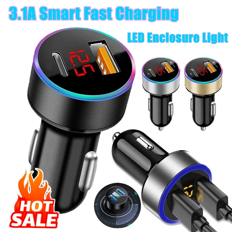 Car Cigarette Lighter LED One Tow Two Rapid Charger Multi-function Safety Hammer Cell Phone Charging Display Car Accessories