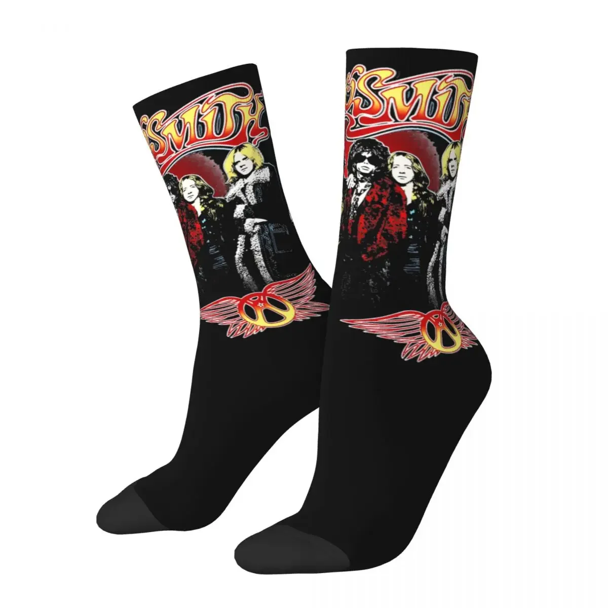 Vintage Rock Band Design Theme Cozy Crew Socks All Season Heavy Concert Tour Soft Long Socks Sweat Absorbing