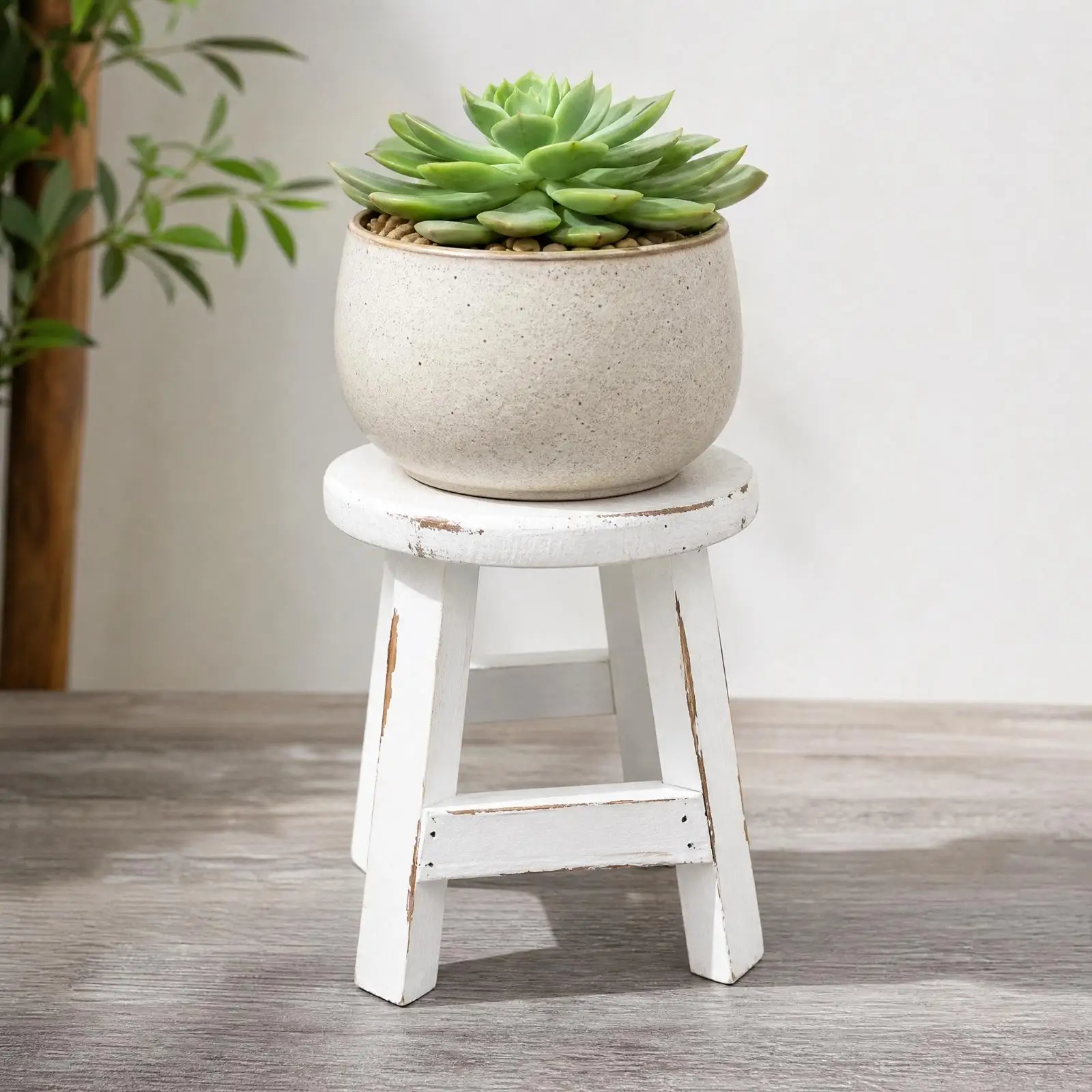 Classic White Wood Plant Stand Stool Flower Pot Holder Rack for Potted Plants Balcony Living Room Garden Shelf