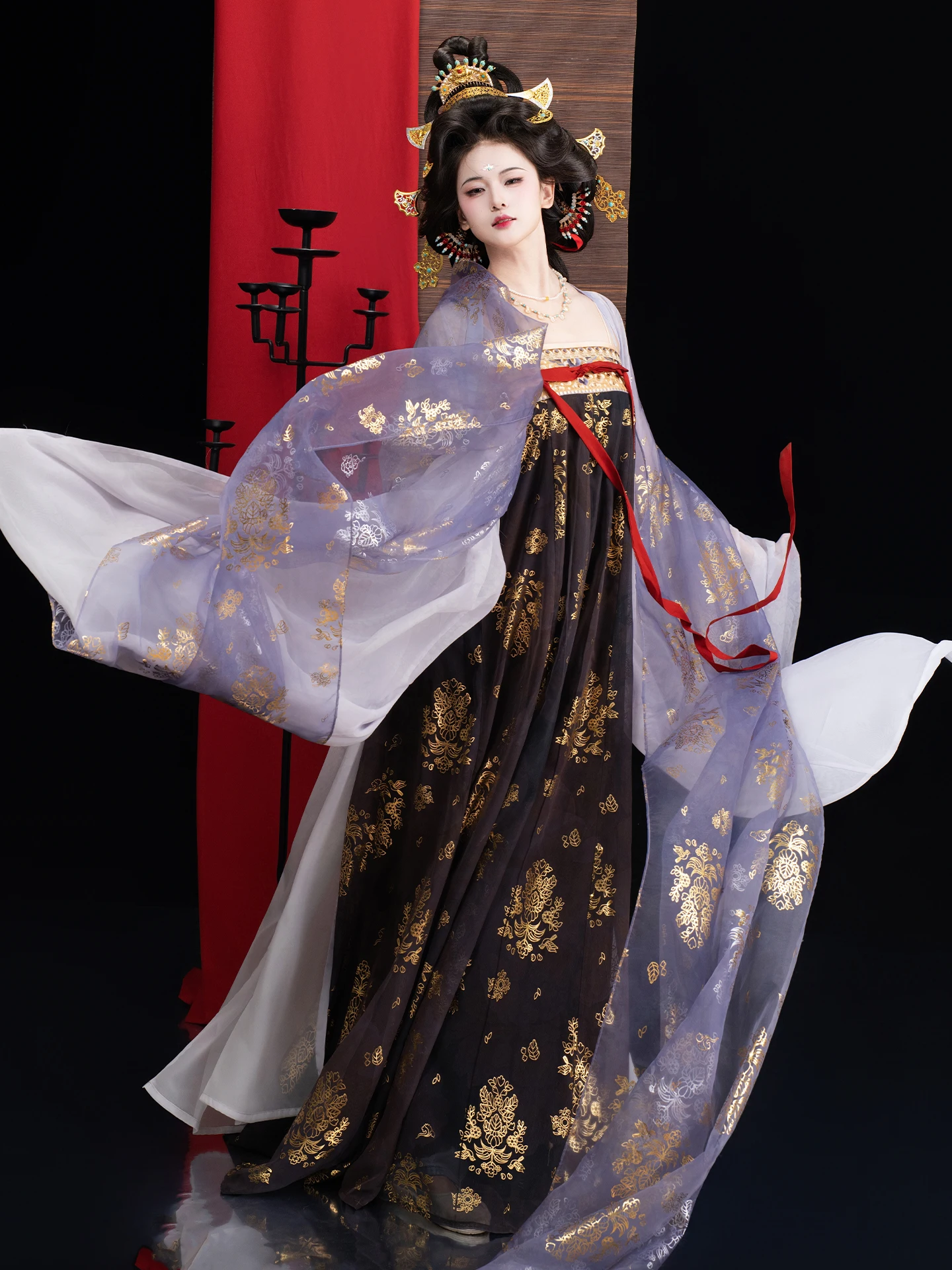 

Anchi Yuansi Tang Sle Hanfu Svel Cheeky Girl Весенне-летний комплект из полиэфирного волокна Большой халат све в китайском традиционном стиле...