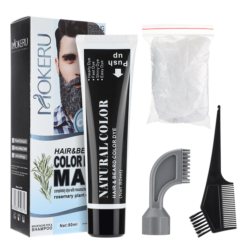 

Natural Men's Beard Dye Cream Portable Fast Coloring Black Hair Dye Shampoo Cover White Grey Beard Care Tint Cream With Comb