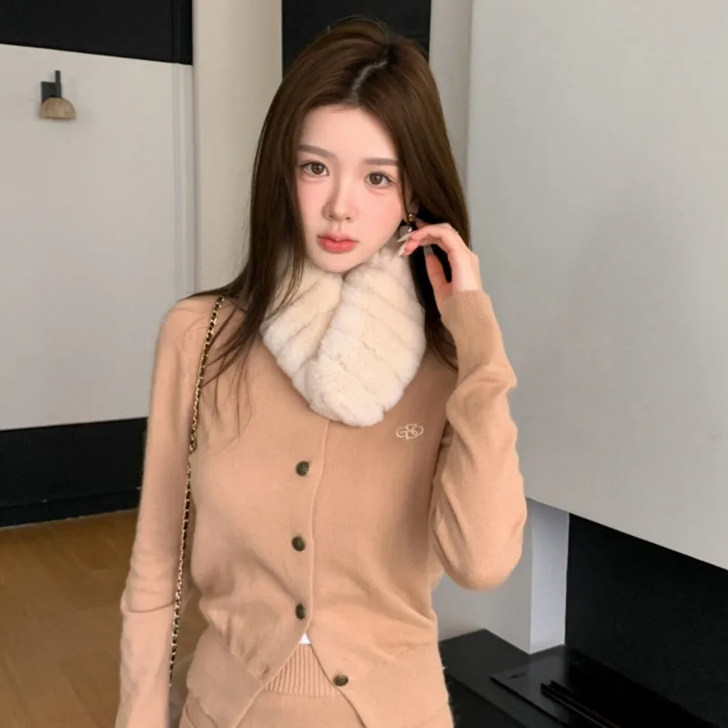 Rex Rabbit Fur Scarf For Women Winter Magnetic Clasp Double-sided Fur Scarf Genuine Rex Rabbit Fur Color-blocked Fur Scarf Shawl