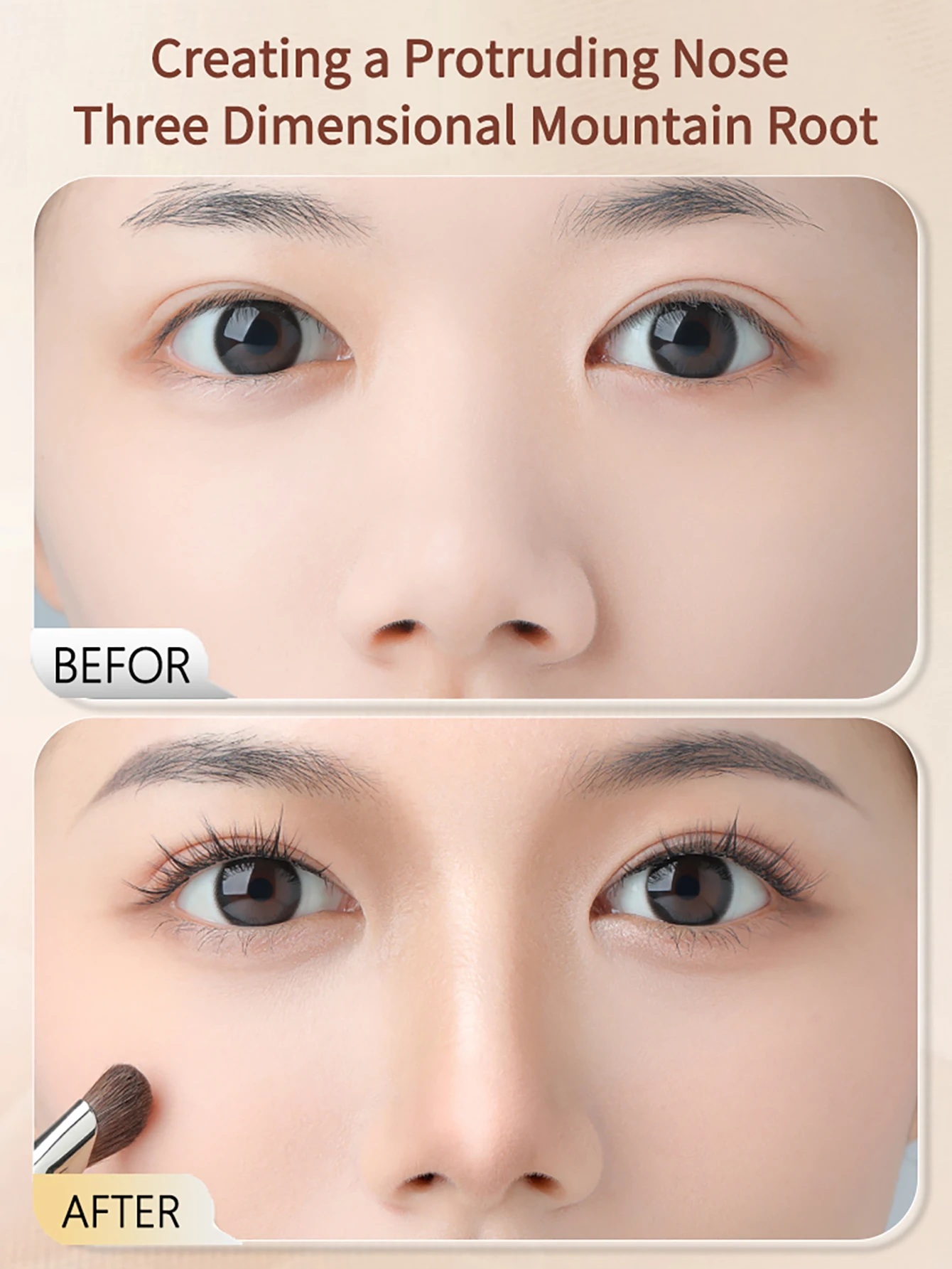 مجموعة مكونة من قطعتين من فرشاة ظلال أنف شعر الخيل ذات اللون المزدوج وفرشاة كونتور وفرشاة مكياج للمبتدئين متعددة الوظائف