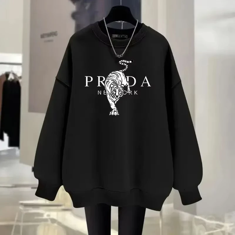 Women's Round Neck Sweatshirts Pullovers Long Sleeve Graphic Printed Pullovers Woman Y2k Harajuku Style Streetwear Clothing