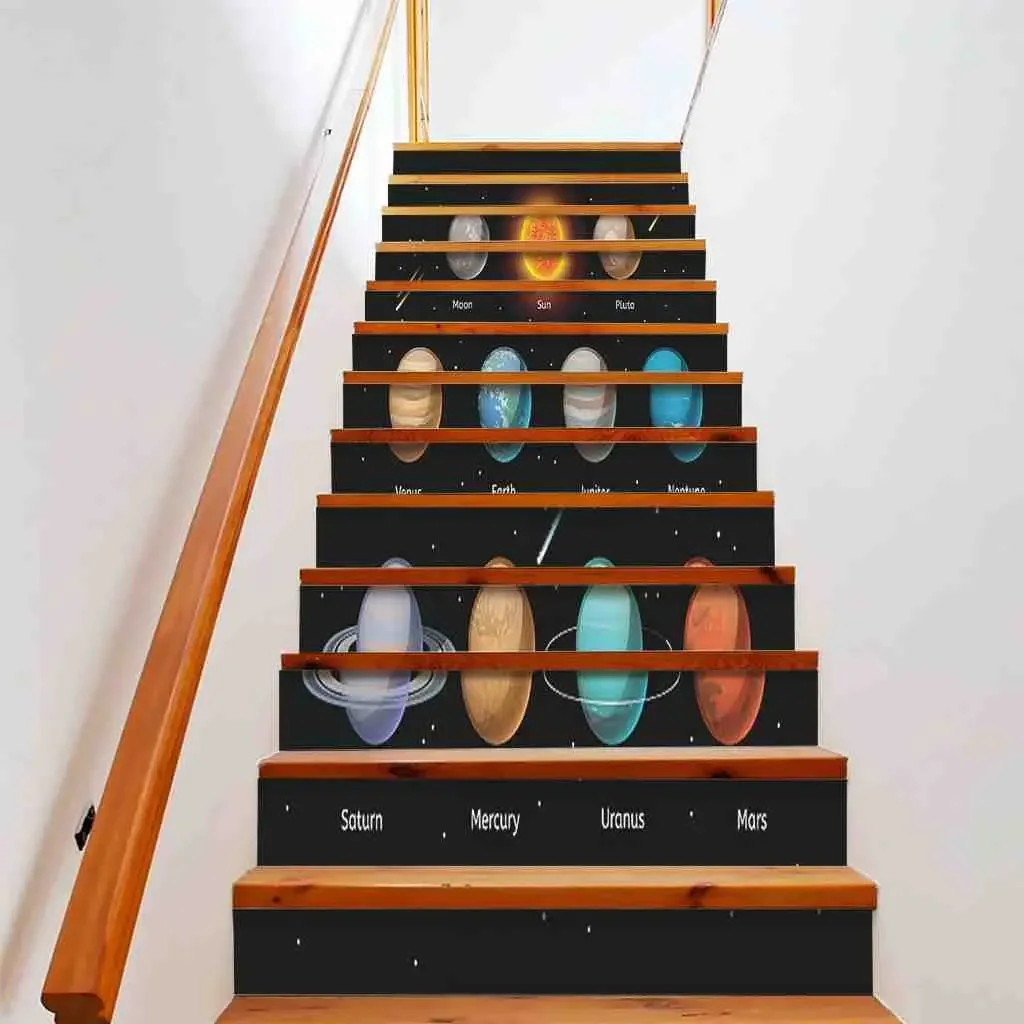 Cosmic Planet Stair Stickers Universe Solar System Staircase Riser Decals Cartoon Stairway Murals Home Steps Decor Self-Adhesive