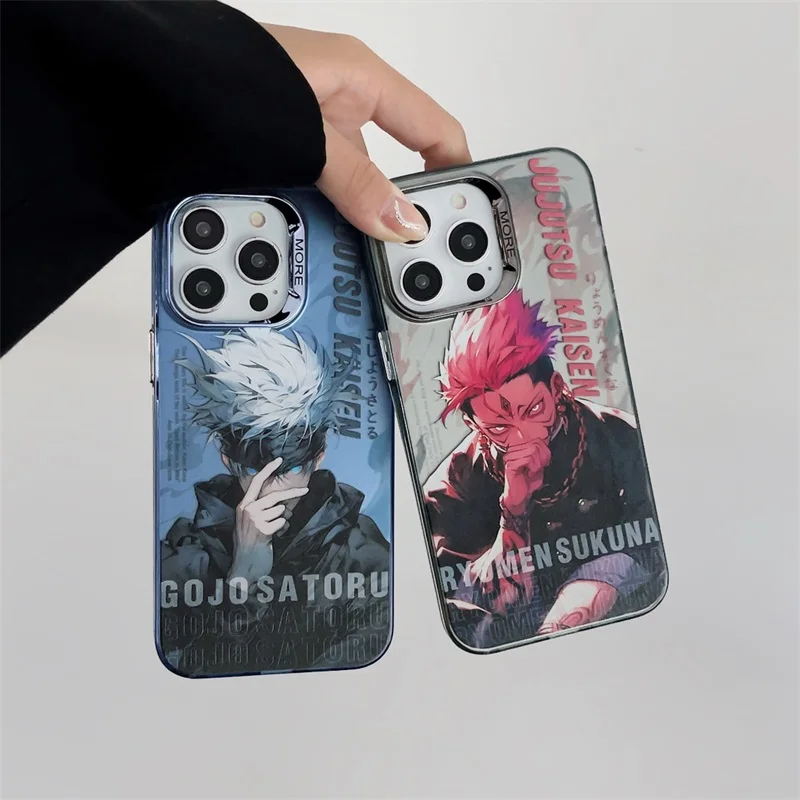 Cute Anime Graffiti Plating Case For iPhone 15 14 13 12 11 Pro Max Jujutsu Kaisen Tokyo Spellcaster Shockproof Back Cover Fundas