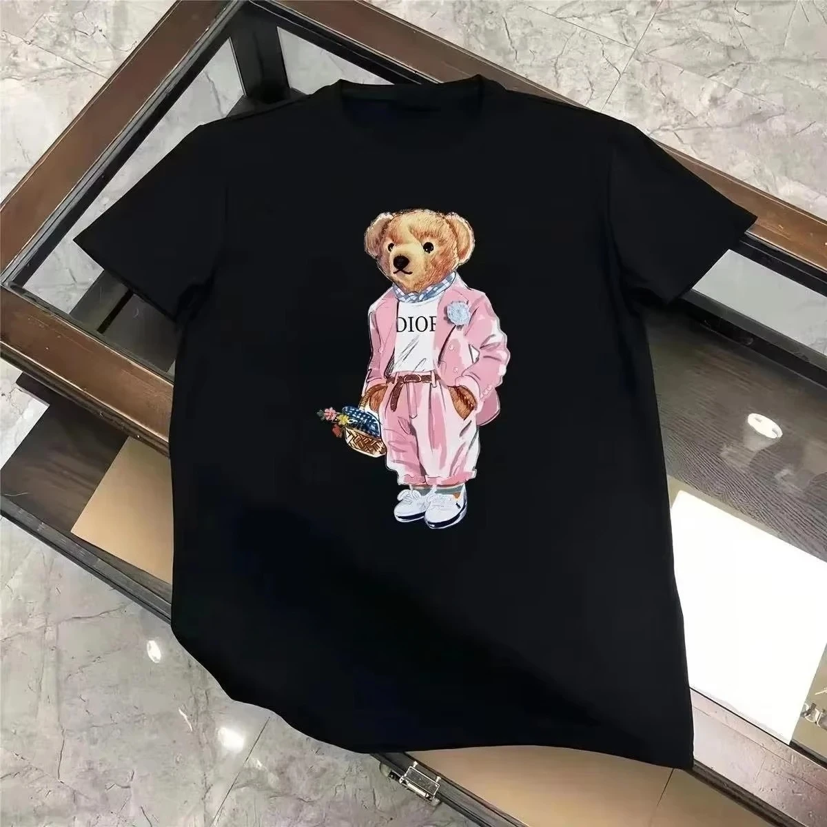 Fun 2026 Cartoon Bear Pattern Printed Cotton T-shirt Men's Summer Casual Top Short Sleeve Classic Male Women Unisex Tee