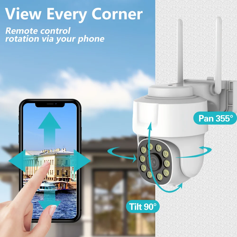 2K 5MP WiFi PTZ IP Security Camera Outdoor Waterproof Color Night Vision Wireless Auto Tracking CCTV Video Surveillance Camera