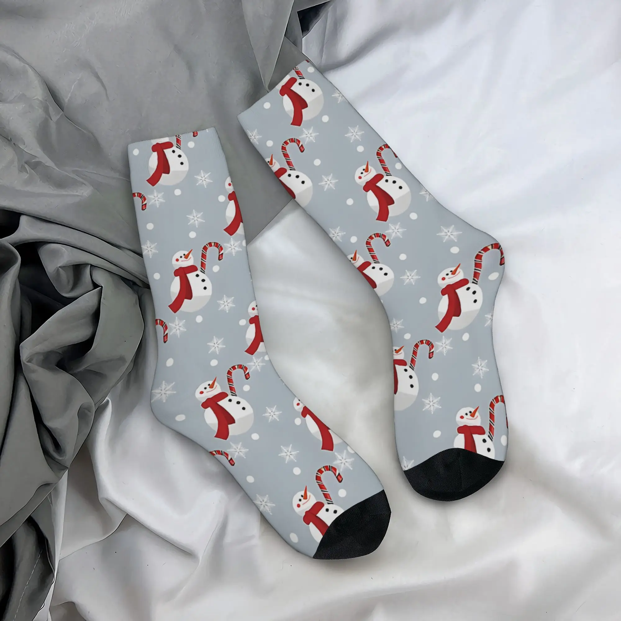 

1 Pair Festive Snowmen Candy Cane Men's Compression Socks Hip Hop Vintage Style, Seamless Polyester Blend Fun