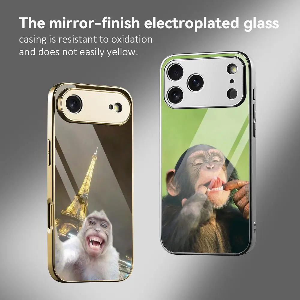 Funny Monkey Hot Phone Case For IPhone 17 16 15 14 13 12 Pro Max Plus Electroplated Metal Bumper Shockproof Case