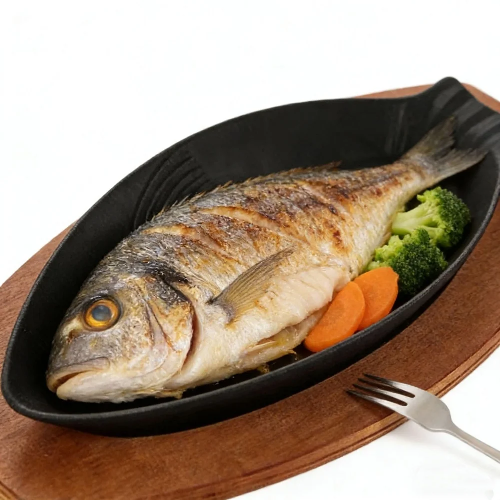 Cast Iron Korean BBQ Grill Pan in Fish Shape for Traditional Grilled Fish Preparation and For Cooking Performance