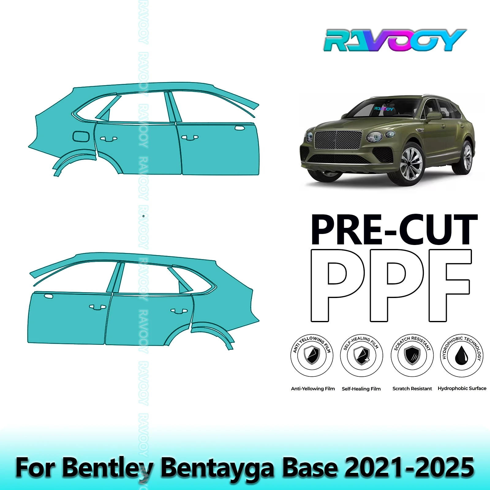 

For Bentley Bentayga Base 2021-2025 8.5mil Clear Matte Pre-Cut PPF Door & A/B Pillar Kit TPU Paint Protection Film Set