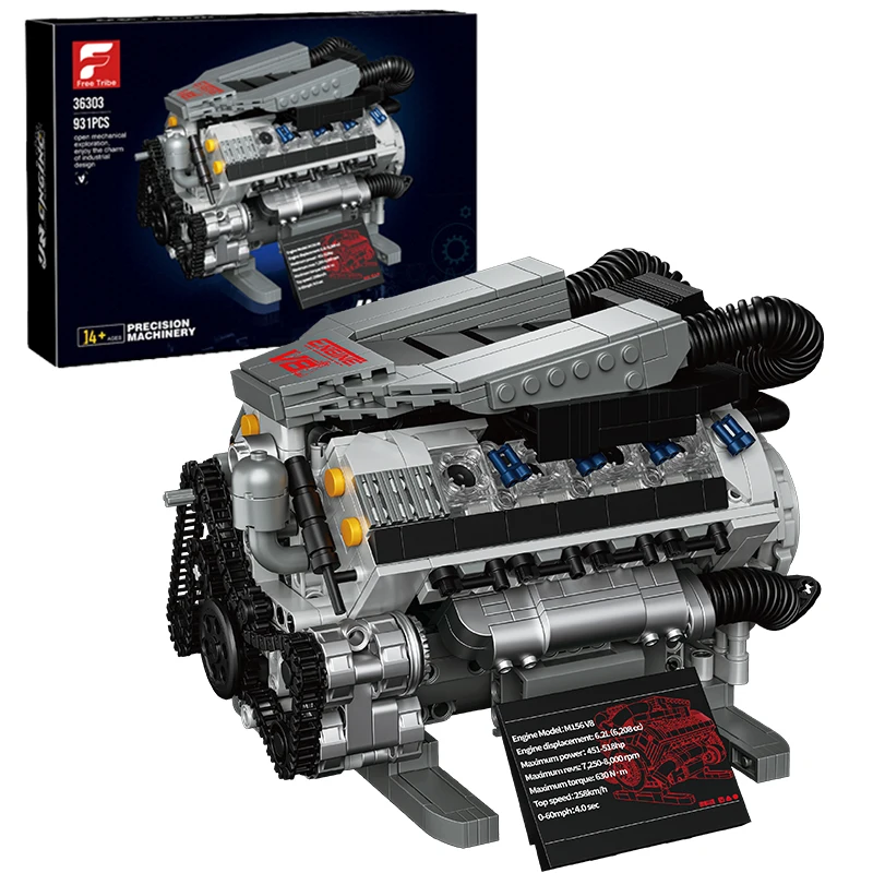 

931PCS V8 Engine Technology Building Blocks Sports Car Engine Model Desktop Ornaments Children's Educational DIY Toys Gifts