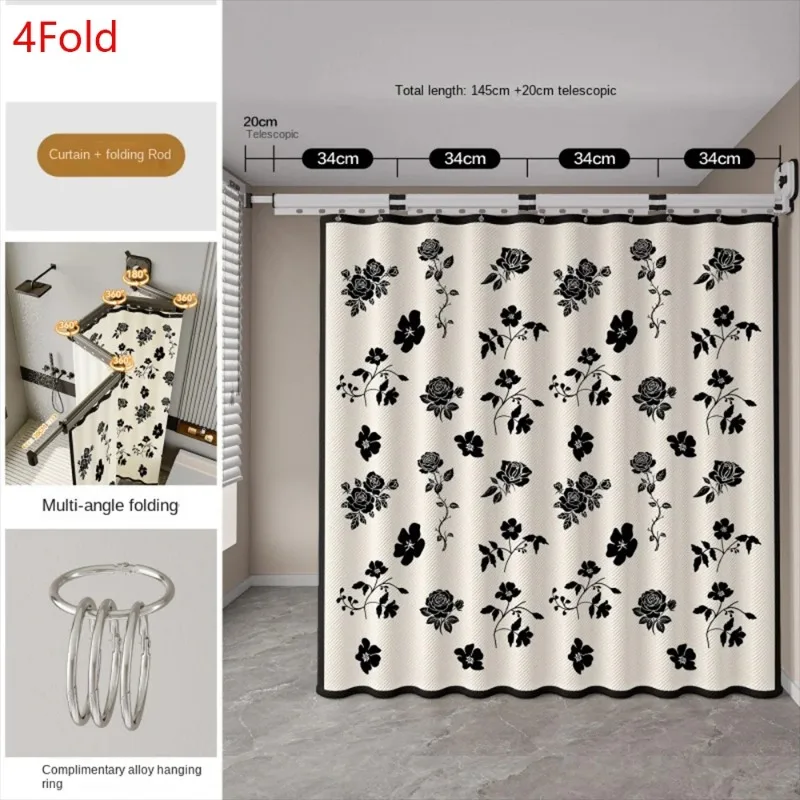 Folding Shower Curtain No Punching Toilet Bathing Waterproof Shower Partition Dry Wet Separation Shower Water Blocking Curtain