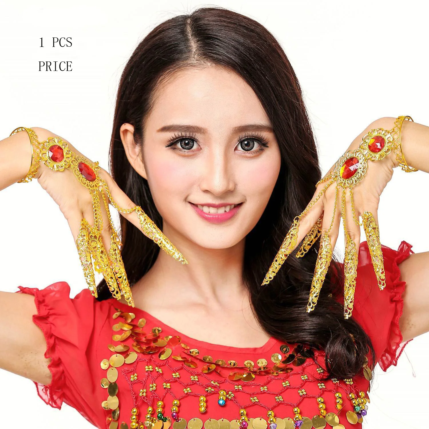 Belly Dance สร้อยข้อมือเครื่องแต่งกายเครื่องประดับเต้นรําอินเดียกําไลข้อมือ avalokitesvara เล็บชุดเล็บปลอมมือแหวน props ร้อน