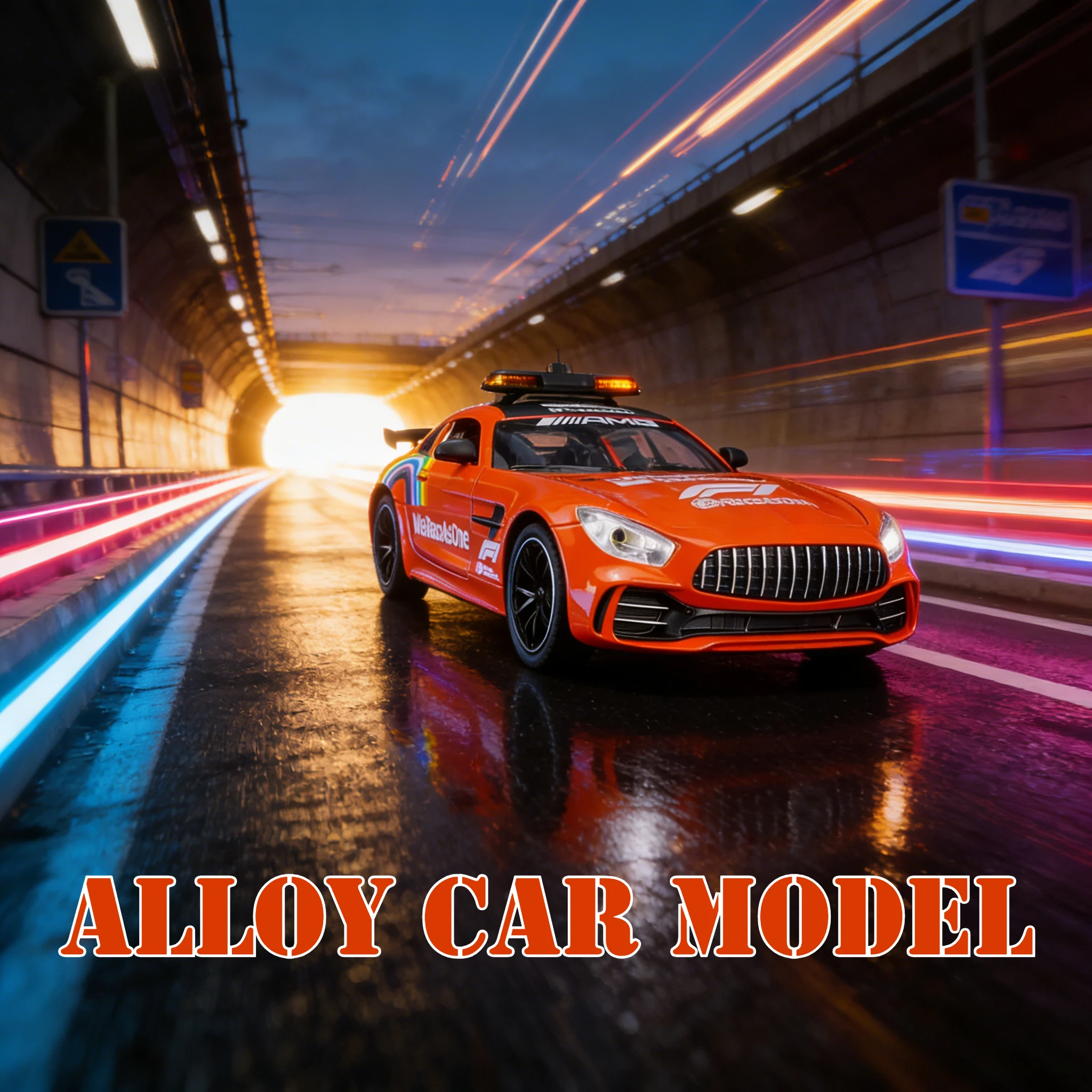 1:24 Mercedes GTR carro de segurança de corrida, portas de modelo de carro de liga e porta-malas do capô do motor podem ser abertas tem funções de som e iluminação