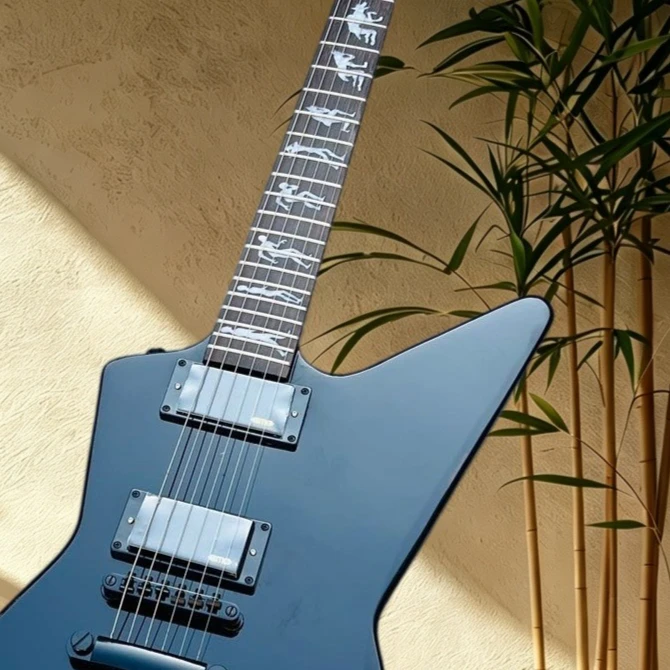 E Black Electric Guitar Rosewood Fretboard Human Wolf Inlay Passive Double Humbucker Metal Band Rehearsal Live Recording