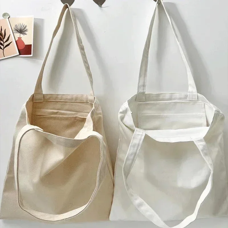 CED1  Large Capacity Shoulder Bags Shopper Fashion EcoTote Cotton Cloth Reusable DIY Linen Handbags for Women Man