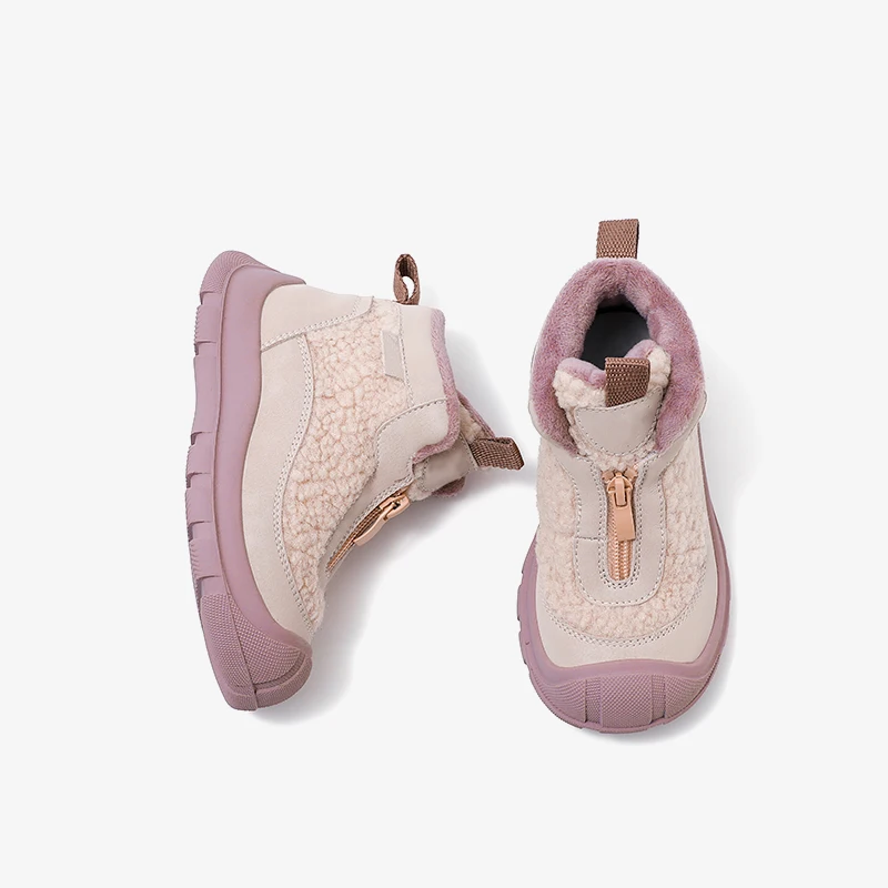 

Children's Snow Boots Boys Faux Lamb Wool Leather Toddler Shoes Padded Thickened Girls Cotton Boots Winter Non-slip Kids Booties