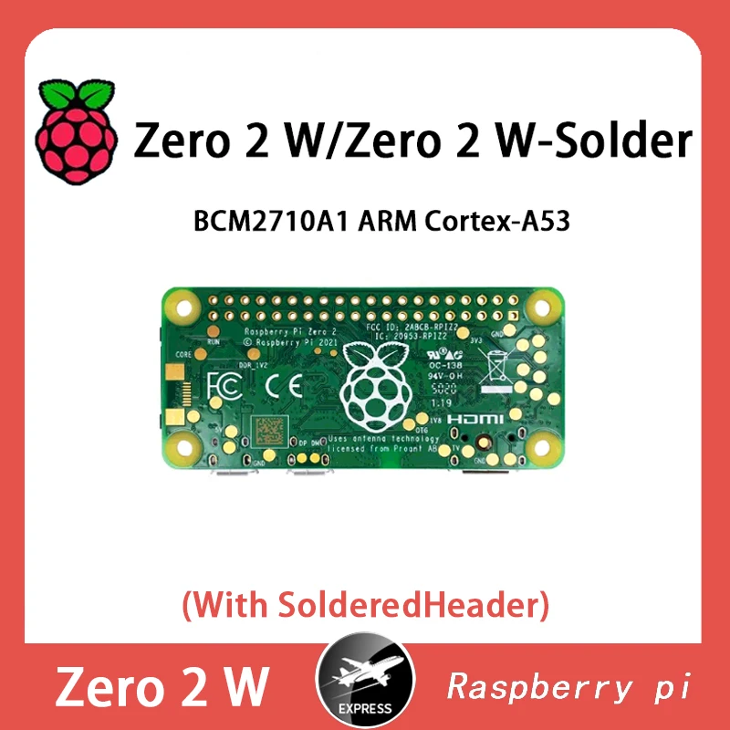 Official Original Raspberry Pi Zero 2 W Zero 2W-Solder with SolderedHeader 512MB DRAM BCM2710A1 Bluetooth4.2