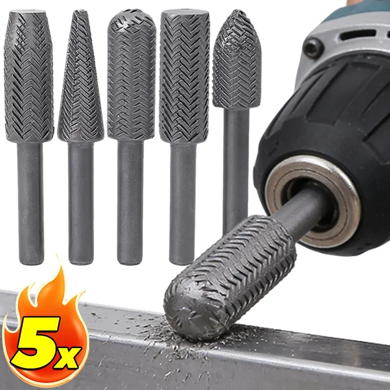 Juego de limas rotatorias de doble corte con vástago de 6 mm, cabezal de tallado eléctrico, lima de acero al carbono duro para pulir metal y madera