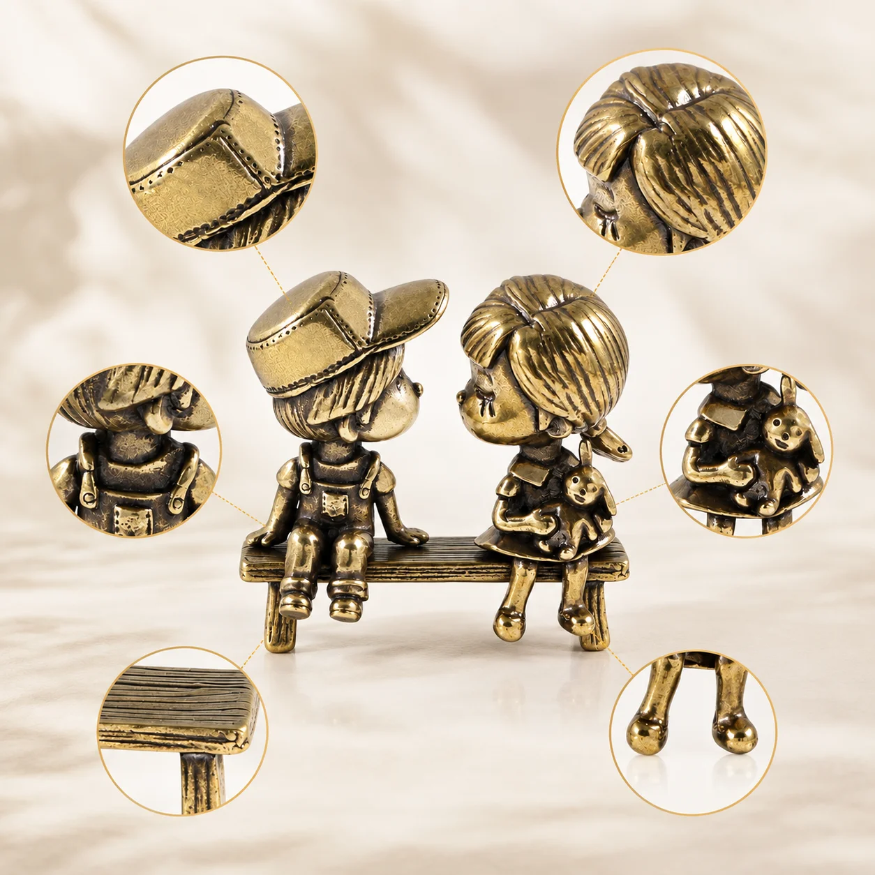 Kindheit Schatz Messing Ornamente Netter Junge Mädchen Kleiner Hocker Metallfiguren Schlafzimmer Dekorationen Valentinstag Liebesgeschenke – Detail 4