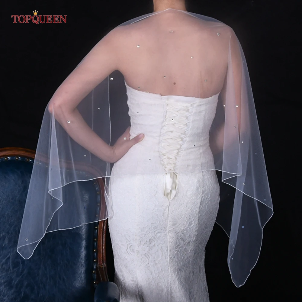 

TOPQUEEN Bridal Tulle Bolero De Fiesta Mujer Bridal Capa Chal Mujer Boda With Rhinestones And Crystals Customizable VG91A